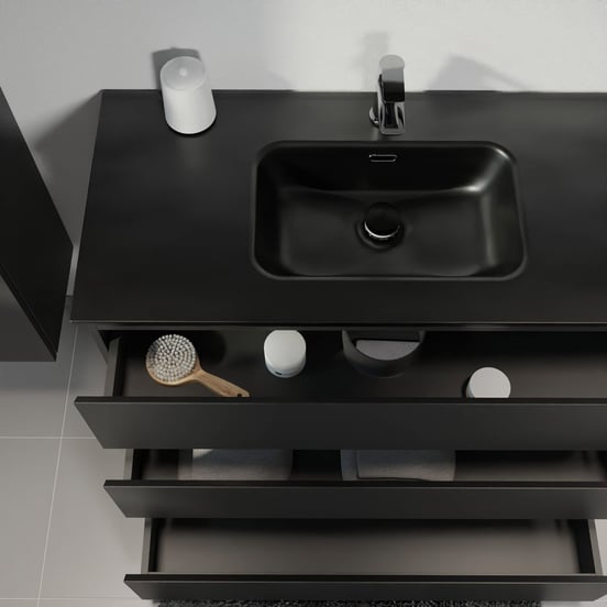 Linie Lado staand badmeubel 80 x 46 cm mat zwart met Baro enkele wastafel in porselein mat zwart