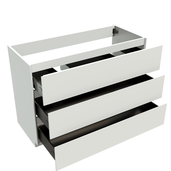 Storke Edge meuble sous-vasque a poser 120 x 52 cm blanc mat 3 tiroirs 2 découpés de siphon