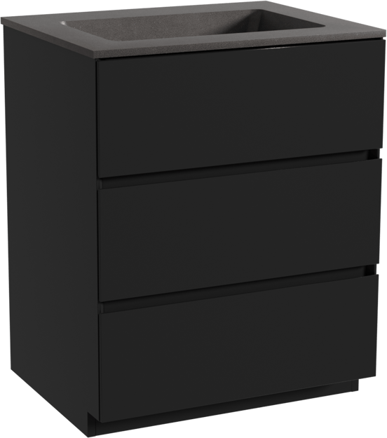 Storke Edge staand badmeubel 65 x 52 cm mat zwart met Scuro enkele wastafel in kwarts mat zwart