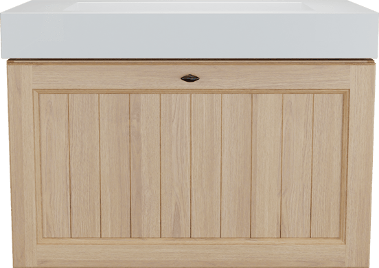 Balmani Lemon zwevend badkamermeubel 90 x 55 cm, fineer natuur eik met Modus enkele wastafel in mat wit