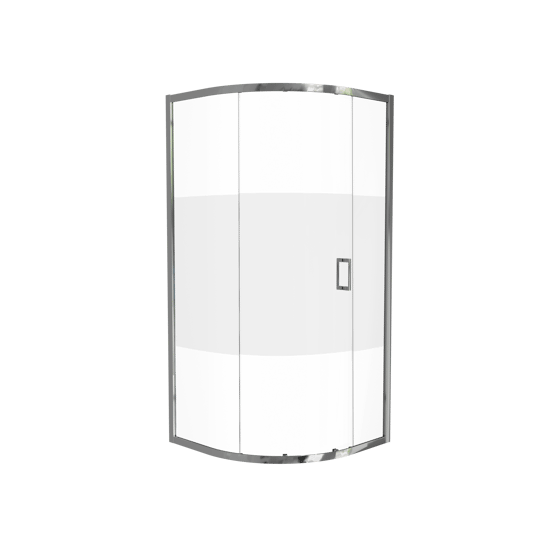 Luca Varess Vidor coin douche quart de rond avec porte coulissante 90 x 90 cm verre transparent avec bande matte profil chrome brillant