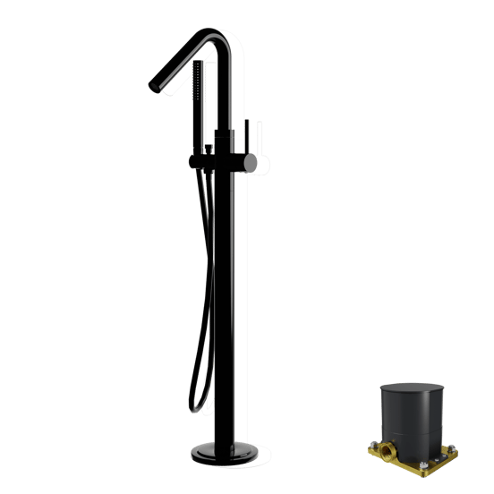 Blaufoss Round Move robinet de bain mitigeur îlot (montage sol) Noir Brillant