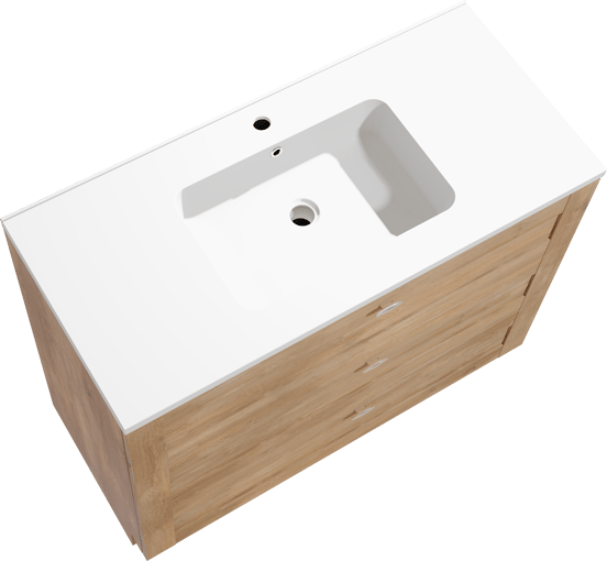 Linie Classo freistehendes Möbelstück Set: 100 x 46 cm, Naturbelassene Eiche, mit Vano Einzelwaschtisch, Marmorkomposit Weiß matt