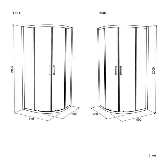 Luca Varess Talan kwartronde douchecabine met schuifdeuren 90 x 90 cm helder glas mat zwart profiel