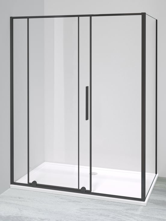 Luca Varess Morano paroi d'angle avec porte coulissante et paroi latérale fixe 90 x 160 cm verre transparent profil noir mat