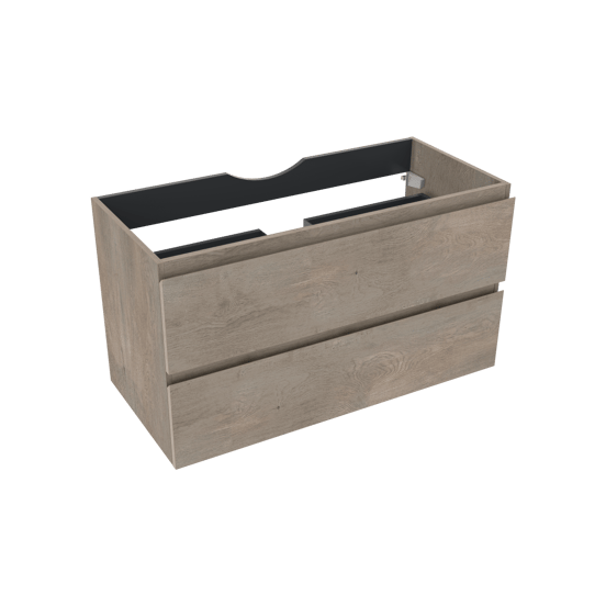 Linie Lado hängender Waschbeckenunterschrank: 100 x 46 cm, graue Eiche, 2 Schubladen