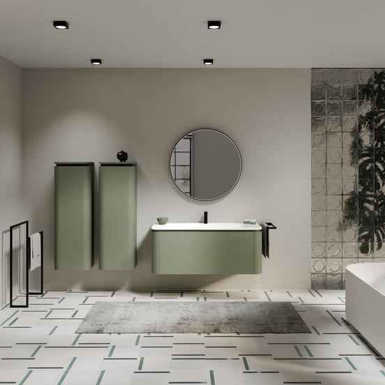 Balmani Moon Badhochschrank: Hängend, rechts, Salbei Grün 44 x 32 x 130 cm,