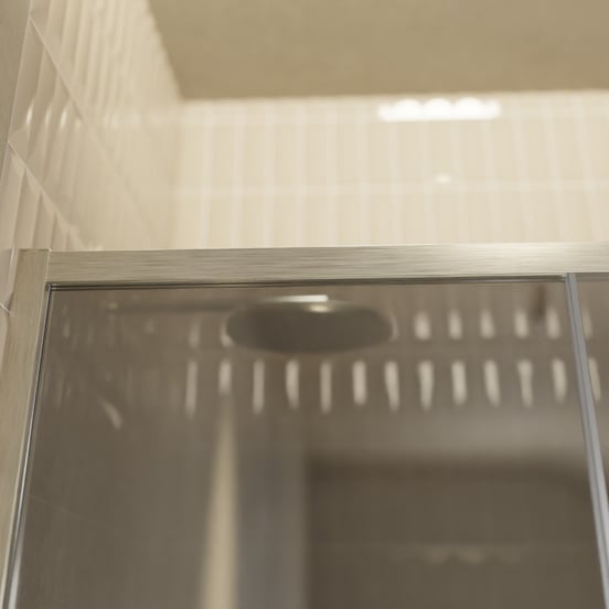 Balmani Senses Design Dusche Schiebetür, Links, 160 cm x 210 cm, Reflex-Spiegelglas, Profil Brushed CoolMetal