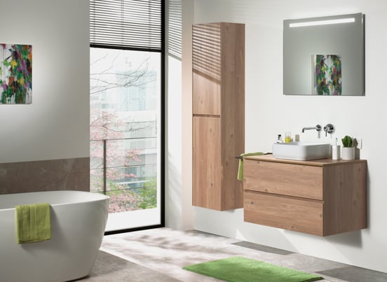 Storke Edge zwevende wastafelonderkast 85 x 52 cm ruw eiken 2 lades