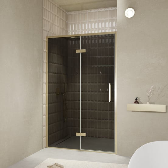 Balmani Senses Design douche draaideur links 140 cm x 210 cm Rookglas, Brushed Champagne Gold profielen