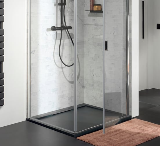 Balmani Indus douchebak 90 x 90 cm composietmarmer grafietgrijs leisteenstructuur