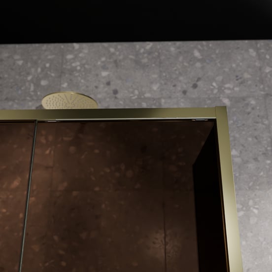 Balmani Senses Design Eckdusche: Schiebetür (Links) mit fixierte Seitenwand, 120 x 90 cm, Bronze, Profil Brushed Champagne Gold