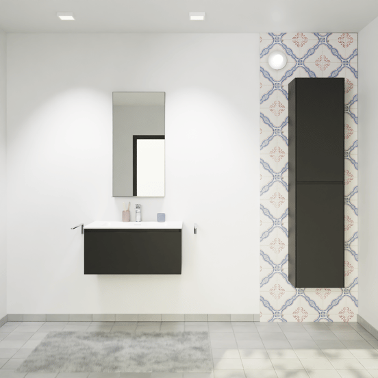 Storke Edge zwevend badmeubel 75 x 52 cm mat zwart met Mata enkele wastafel in solid surface mat wit