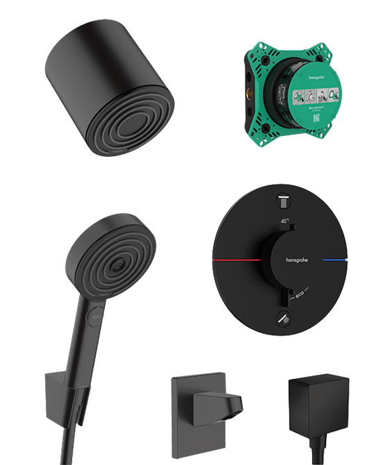 Hansgrohe Showerselect Comfort S robinet thermostatique Colonne de douche de pluie encastré avec douche de tête 10.5cm Noir Mat