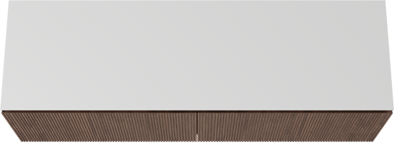 Balmani Eclips meuble salle de bains suspendu 180 x 55 cm Noyer américain avec Eclips tablette simple ou double vasque en Solid Surface blanc mat, Nervure droite symétrique verticale