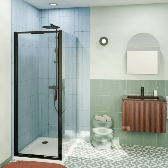 Luca Varess Vidor In paroi de douche avec porte pivotante et paroi latérale fixe 80 x 90 cm verre transparent profil noir mat