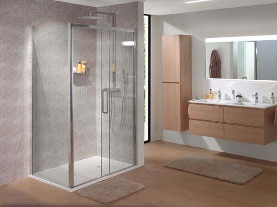 Luca Varess Senses paroi de douche avec porte coulissante et paroi latérale fixe 90 x 140 cm verre transparent profil chrome brillant