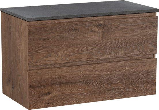 Linie Lado meuble salle de bains suspendu 90 x 46 cm chêne brun avec Lado tablette simple en mélaminé ardoise gris