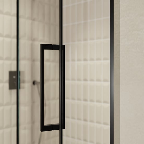 Balmani Senses Design douche draaideur links 140 cm x 210 cm Helder glas, Zwarte profielen