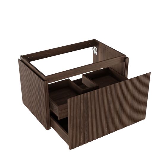 Balmani Eclips hängendes möbelstück Waschtischunterschränke 90 x 55 cm Amerikanischer Nussbaum 2 Schubladen Vert. Sym. Rippe