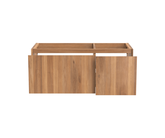 Balmani Idra hängender Waschbeckenunterschrank: 120 x 55 cm, asymmetrisch links, Teak, 4 Schubladen