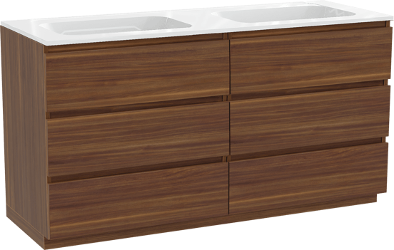 Balmani Lucida meuble salle de bains à poser 150 x 55 cm noyer américain avec Tablo Strada double vasque en marbre composite blanc brillant