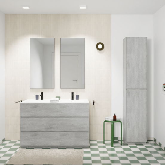 Storke Edge staand badmeubel 120 x 52 cm beton donkergrijs met Mata dubbele wastafel in solid surface mat wit