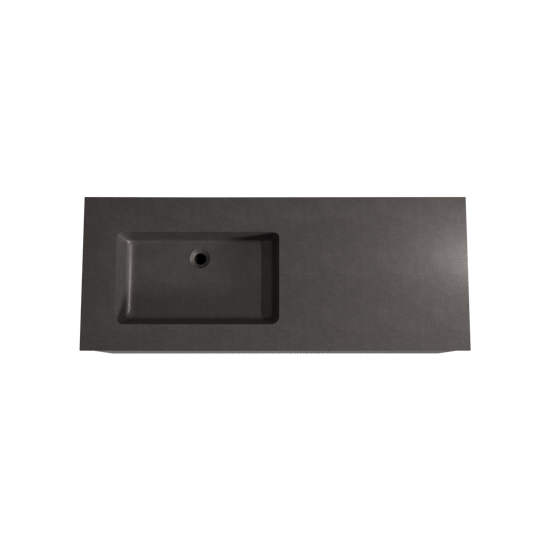 Storke Ribs zwevend badmeubel 130 x 52 cm zwart eiken met Scuro asymmetrisch linkse wastafel in kwarts mat zwart, Verticale asymmetrische rechte ribbel