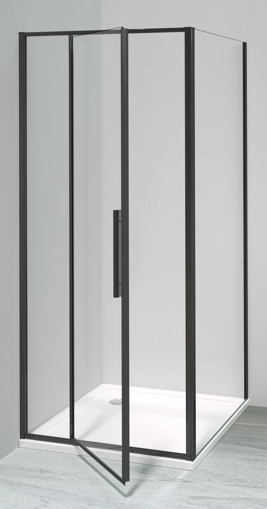 Luca Varess Morano douchehoek met draaideur en 2 vaste zijwanden 90 x 90 cm helder glas mat zwart profiel