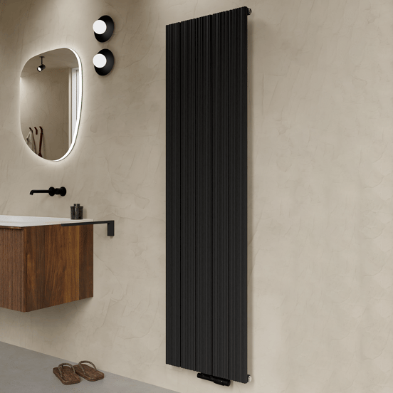 Vipera Mares Handtuchheizkörper: 47 x 180 cm, Zentralheizung, Schwarz matt, Seiten- & Mittelanschluss, 1315W