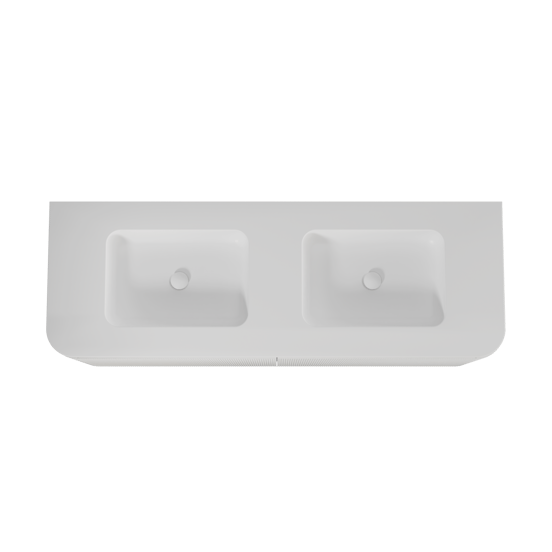 Balmani Moon zwevend badmeubel 160 x 55 cm mat wit met Moon dubbele wastafel in solid surface mat wit, Verticale symmetrische rechte ribbel