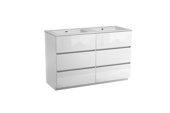 Storke Edge staand badmeubel 130 x 52 cm hoogglans wit met Diva dubbele wastafel in composietmarmer hoogglans wit