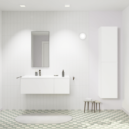 Storke Edge zwevend badmeubel 110 x 52 cm mat wit met Mata asymmetrisch linkse wastafel in solid surface mat wit