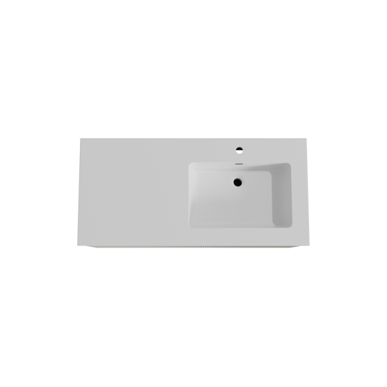 Storke Ribs zwevend badmeubel 110 x 52 cm zijdegrijs met Diva asymmetrisch rechtse wastafel in composietmarmer hoogglans wit, Verticale symmetrische rechte ribbel