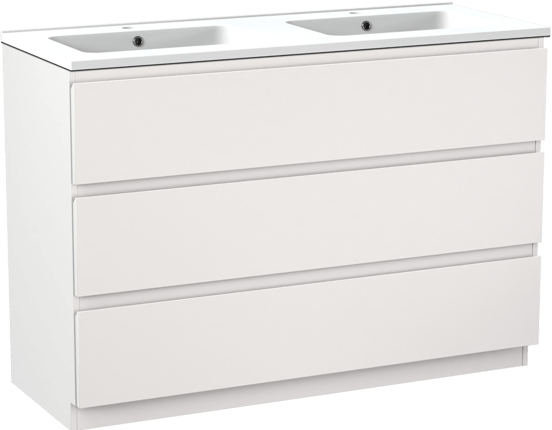 Linie Lado meuble salle de bains à poser 120 x 46 cm blanc mat avec Vano double vasque en marbre composite blanc mat