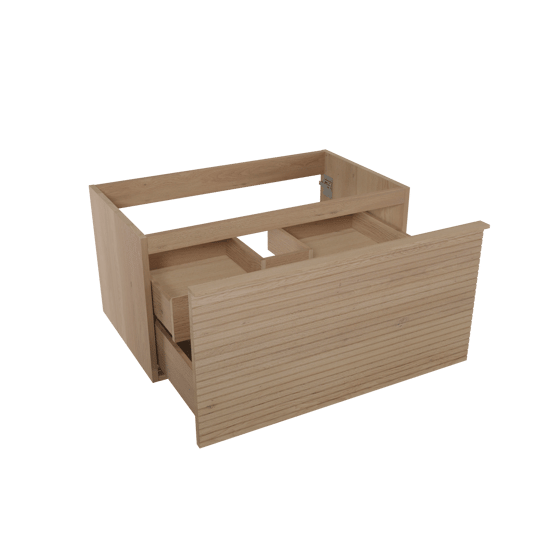 Balmani Forma hängender Waschbeckenunterschrank: horizontale Rippen, 90 x 55 cm, Eiche Natur, 2 Schubladen
