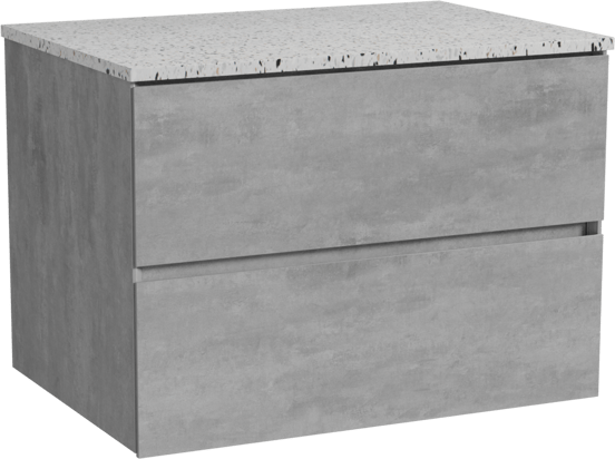 Storke Edge meuble salle de bains suspendu 75 x 52 cm béton gris foncé avec Tavola tablette simple en blanc/noir mat terrazzo