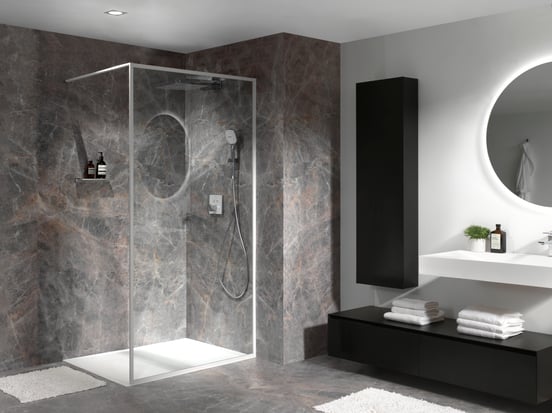 Balmani Framed inloopdouche 140 x 210 cm helder glas mat wit profiel