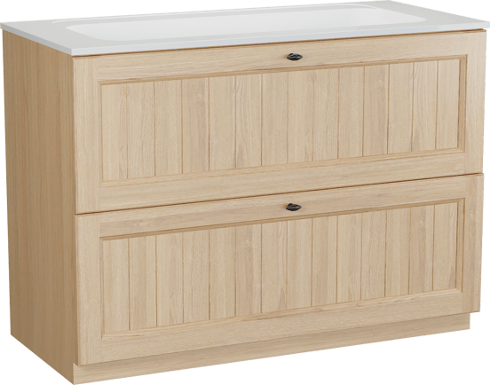 Balmani Lemon staand badkamermeubel 120 x 55 cm, fineer natuur eik met Tablo Strada enkele wastafel in glanzend wit