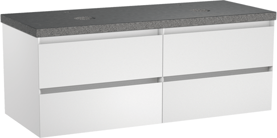 Balmani Mitra zwevend badkamermeubel 135 x 55 cm mat wit met Rock dubbel tablet in graniet zwart