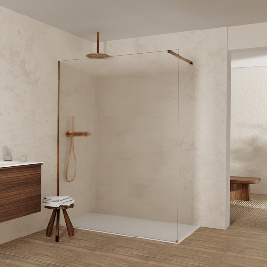 Balmani Modular inloopdouche: 160 x 200 cm, Ribs met coating, Brushed Rosegold profielen