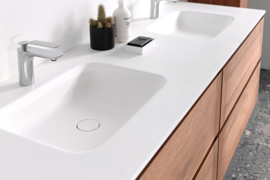 Balmani Tablo Arcato dubbele wastafel matte Solid Surface 180 x 55 cm, afvoerplug niet inbegrepen