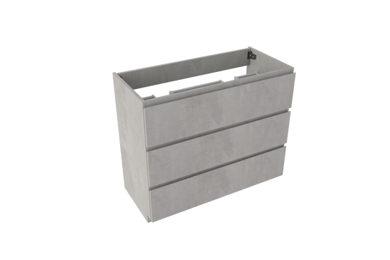 Storke Delta staande wastafelonderkast 100 x 48 cm 2 sifonuitsparingen beton donkergrijs 3 lades 2 sifonuitsparingen