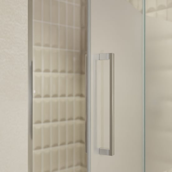 Balmani Senses Design douche draaideur rechts 120 cm x 210 cm Helder glas met matte strook, Chroom profielen