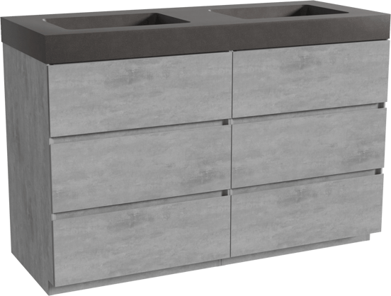 Storke Edge meuble salle de bains à poser 130 x 52 cm béton gris foncé avec Scuro High double vasque en quartz noir mat