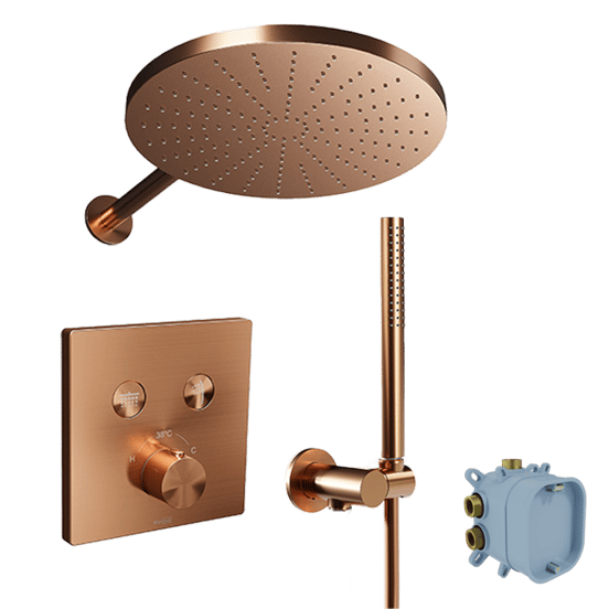 Blaufoss Smartbox Switch-line thermostatische kraan Inbouw regendoucheset met regendouchekop 30 cm Brushed Rosegold