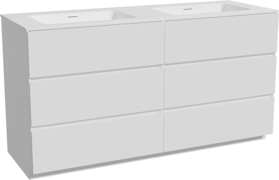 Storke Edge freistehendes Möbelstück Set: 150 x 52 cm, Weiß matt, mit Mata Doppelwaschtisch, Solid Surface Weiß matt