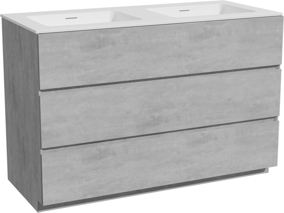 Storke Edge staand badmeubel 120 x 52 cm beton donkergrijs met Mata dubbele wastafel in solid surface mat wit
