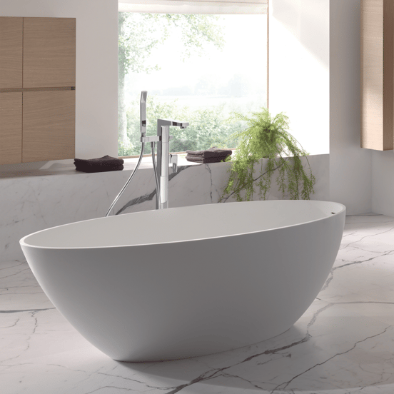 Balmani Fahro Ovale Freistehende Badewanne: 160 x 85 cm, Solid Surface, Weiß matt