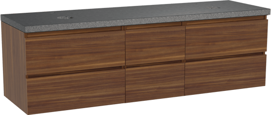 Balmani Lucida meuble salle de bains suspendu 180 x 55 cm noyer américain avec Rock tablette double en granit noir